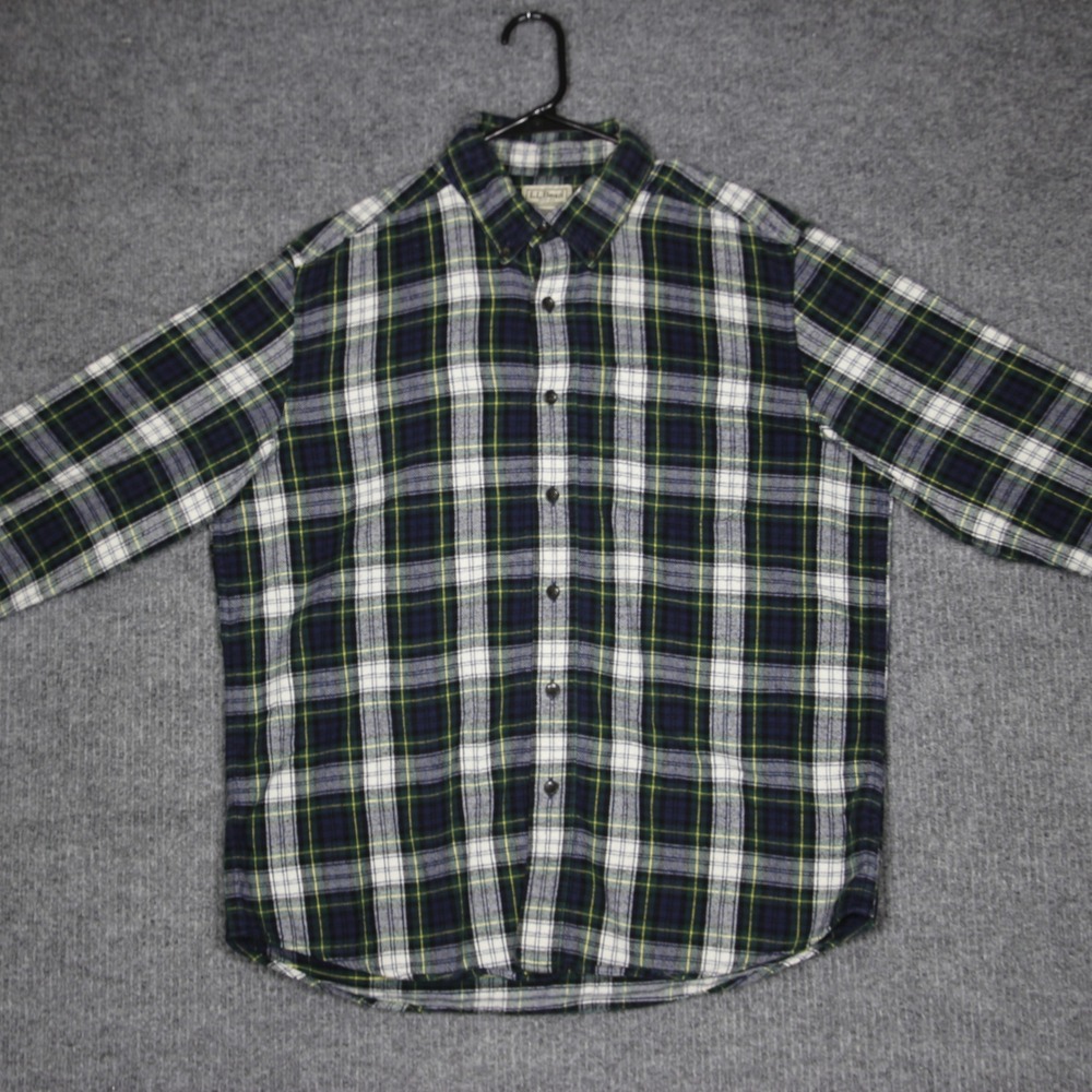 LL Bean Traditional Fit Plaid Flannel Shirt Mens‎ M Regular Cotton Green Navy